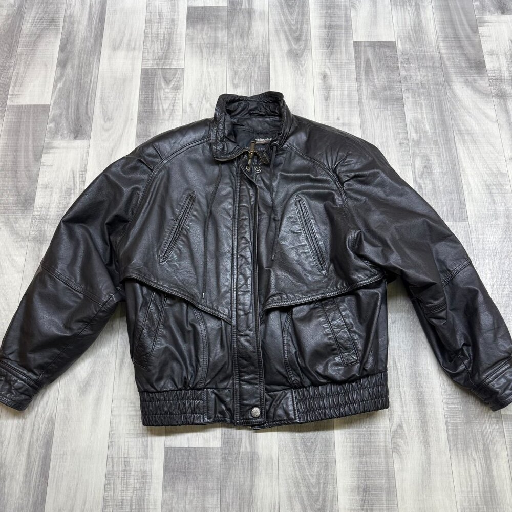 ✅Mens S VTG Wilsons Black Leather Moto/Bomber Jacket Zip Out Liner Thinsulate
